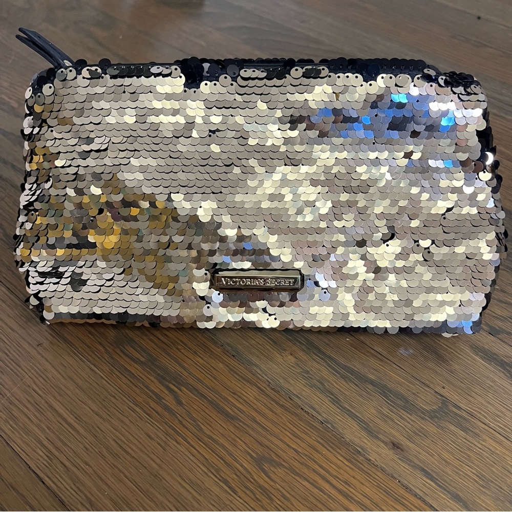 Victoria’s Secret Black Silver Reversible Sequin Cosmetic Bag